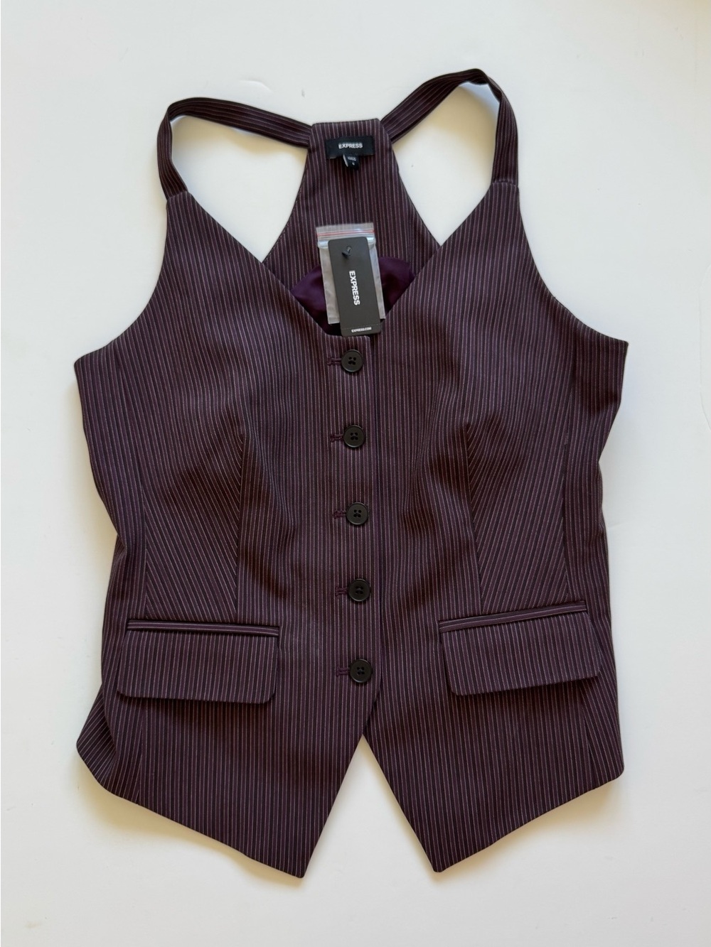 Brand New: Express Women's Pinstripe Vest in Dark Plum